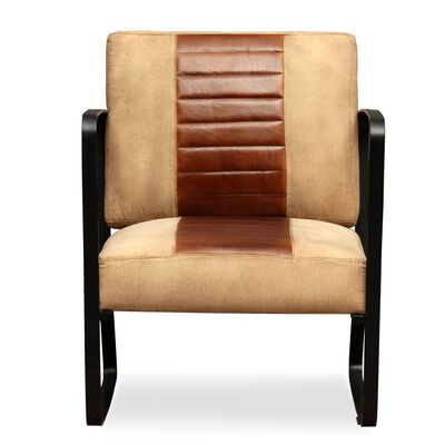 vidaXL Poilsio kėdė, ruda, tikra oda ir audinys