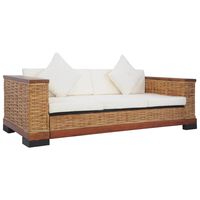 vidaXL Trivietė sofa su pagalvėlėmis, rudos sp., natūralus ratanas