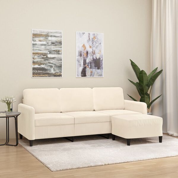 vidaXL Trivietė sofa su pakoja, kreminės spalvos, 180cm, aksomas