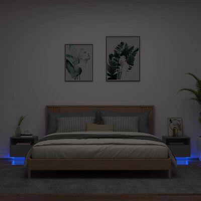 vidaXL Naktinės spintelės su LED, 2vnt., juodos, 40x39x37cm