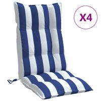 vidaXL Kėdės pagalvėlės, 4vnt., mėlynos/baltos, audinys, dryžuotos