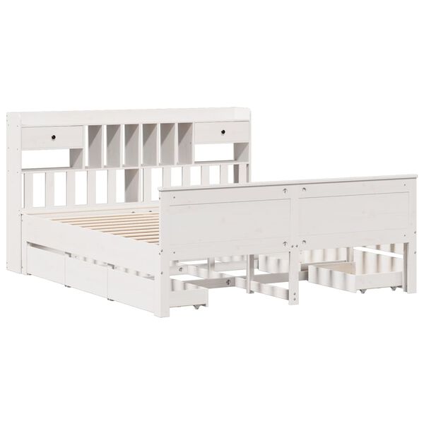 vidaXL Lova su knygų spinta be čiužinio, balta, 180x200cm, pu&scaron;is