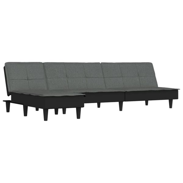 vidaXL L formos sofa-lova, tamsiai pilka, 255x140x70cm, audinys