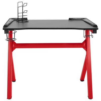 vidaXL Žaidimų stalas su LED/Y kojelėmis, juodas/raudonas, 110x60x75cm