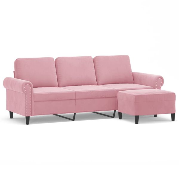 vidaXL Trivietė sofa su pakoja, rožinės spalvos, 180cm, aksomas