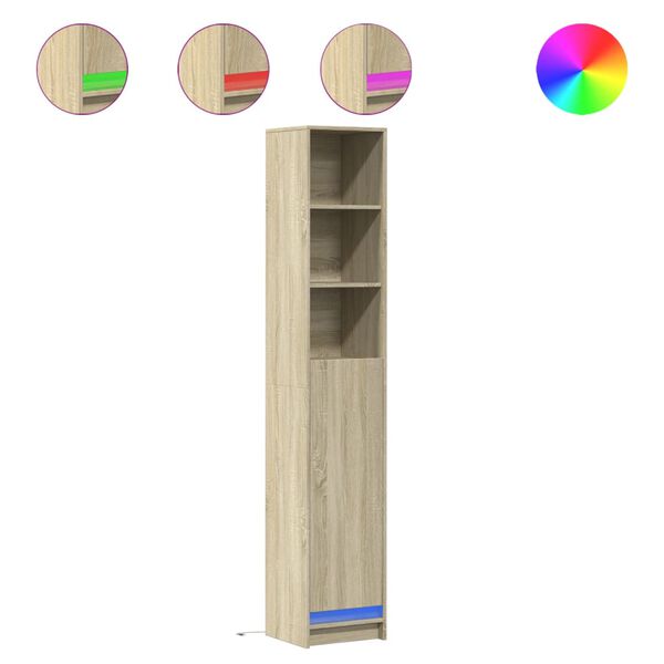 vidaXL &Scaron;oninė spintelė su LED, ąžuolo, 36x32,5x200cm, apdirbta mediena