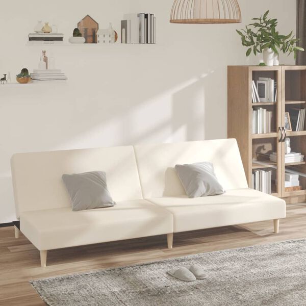 vidaXL Dvivietė sofa-lova, kreminės spalvos, audinys