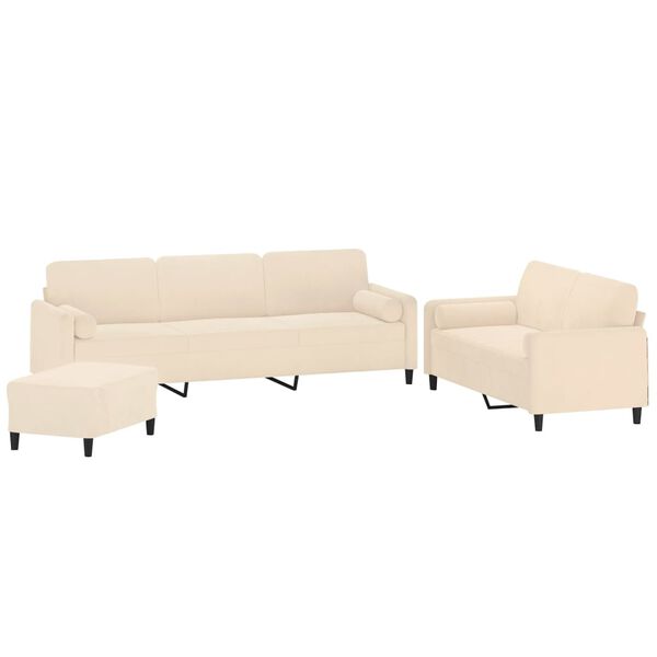 vidaXL Sofos komplektas su pagalvėmis, 3 dalių, kreminis, aksomas