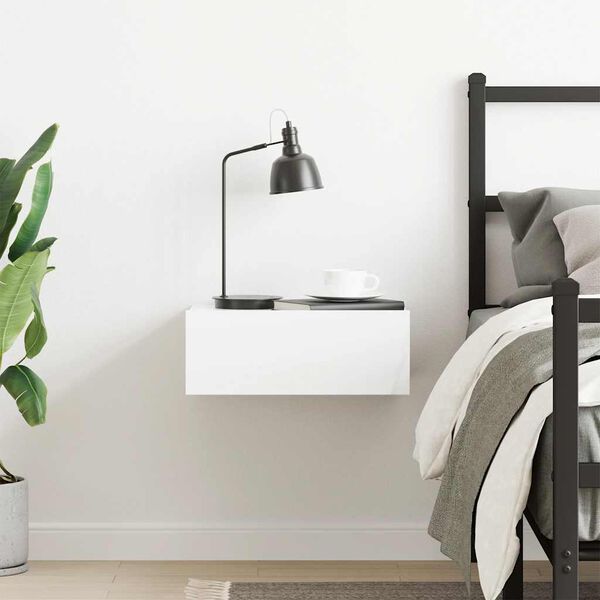 vidaXL Pakabinamas naktinis staliukas, baltas, 40x30x15cm, mediena