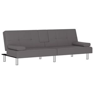 vidaXL Sofa-lova su puodelių laikikliais, pilkos spalvos, dirbtinė oda