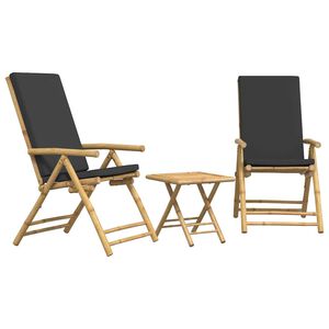 vidaXL Bistro komplektas su pilkomis pagalvėlėmis, 3 dalių, bambukas