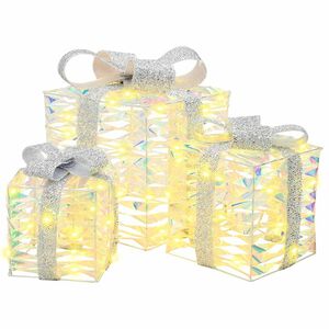vidaXL Dovanų Dėžė su 60 LED 3 pcs &Scaron;ilta balta 20 x 20 x 20 cm PET