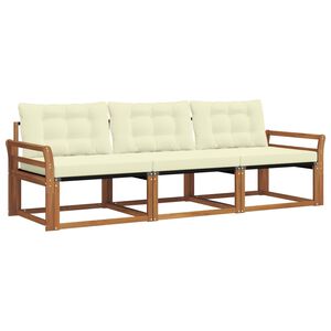 vidaXL Lauko sofos komplektas su pagalve 3 pcs Natūralus ir grietinėlė