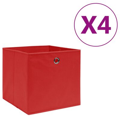 vidaXL Daiktadėžės, 4vnt., raudonos, 28x28x28cm, neaustinis audinys