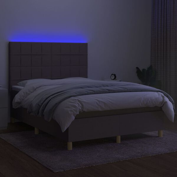 vidaXL Lova su spyruoklėmis/čiužiniu/LED, taupe, 140x190 cm, audinys