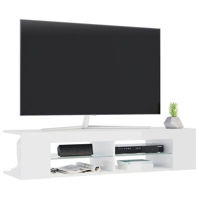 vidaXL Televizoriaus spintelė su LED, balta, 135x39x30cm, blizgi