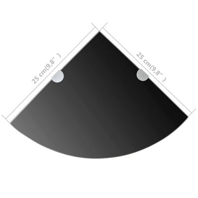 vidaXL Kampinė lentyna su chromo laikikliais, juodas stiklas 25x25 cm