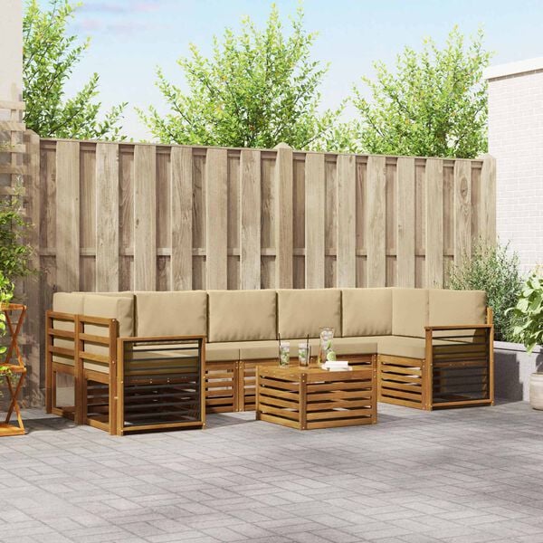 vidaXL Lauko sofos komplektas su pagalve 8 pcs Natūralus ir bežinis