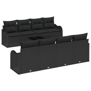 vidaXL Sodo Sofų Rinkinys 9 pcs Juoda Poli Ratanas, Plienas ir Stiklas