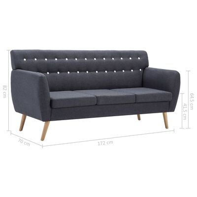 vidaXL Trivietė sofa, audinio apmušalas, 172x70x82cm, tamsiai pilka