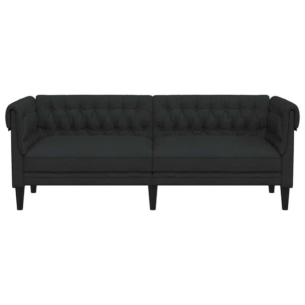 vidaXL Trivietė chesterfield sofa, juodos spalvos, audinys