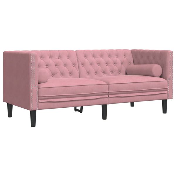 vidaXL Dvivietė chesterfield sofa su pagalvėlėmis, rožinė, aksomas