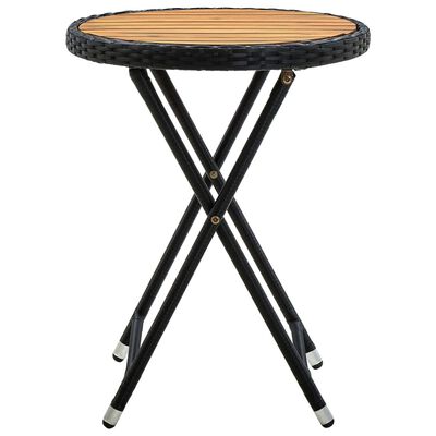 vidaXL Arbatos staliukas, juodas, 60cm, poliratanas/akacijos masyvas