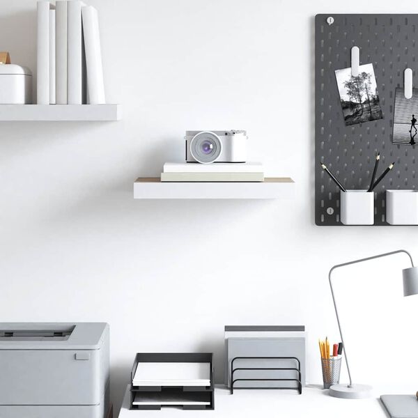 vidaXL Pakabinama sieninė lentyna, ąžuolo ir balta, 50x23x3,8cm, MDF