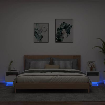 vidaXL Naktinės spintelės su LED, 2vnt., baltos, 40x39x37cm