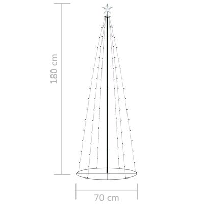 vidaXL Kalėdų eglutė, 70x180cm, kūgio formos, 100 baltų LED lempučių