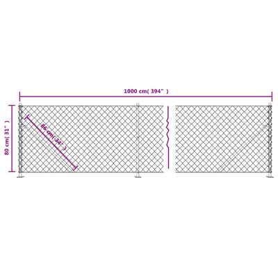 vidaXL Tinklinė tvora su flanšais, sidabrinės spalvos, 0,8x10m