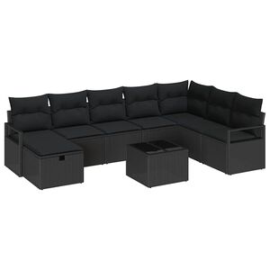 vidaXL Sofos komplektas su pagalve su saugykla 9 pcs Juoda poliratanas