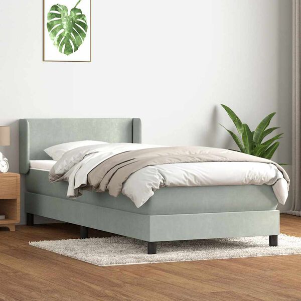vidaXL Box Spring Lova su čiužiniu &Scaron;viesiai pilka 90x210 cm Velvet
