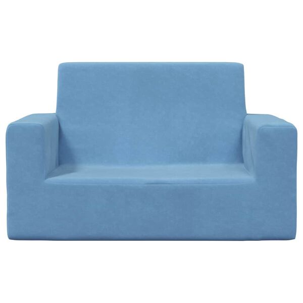 vidaXL Dvivietė vaikiška sofa, mėlynos spalvos, minkštas pliušas