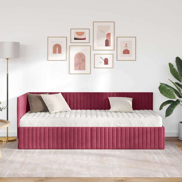 vidaXL Kampinė lovos konstrukcija su čiužiniu 2 pcs Žalia Aksomas