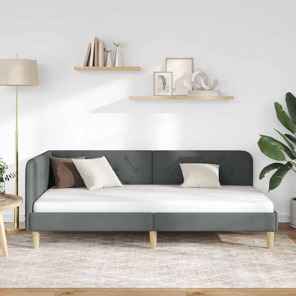 vidaXL Kampinė lovos konstrukcija Tamsiai pilka 100 x 200 cm audinys