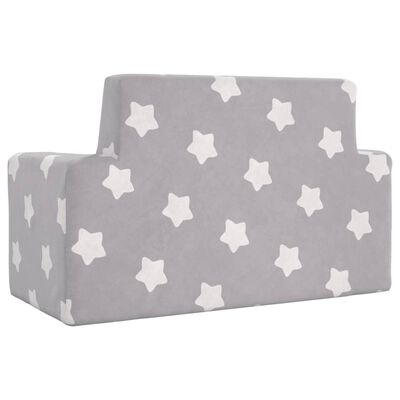 vidaXL Dvivietė vaikiška sofa, šviesiai pilka, pliušas, su žvaigždėmis