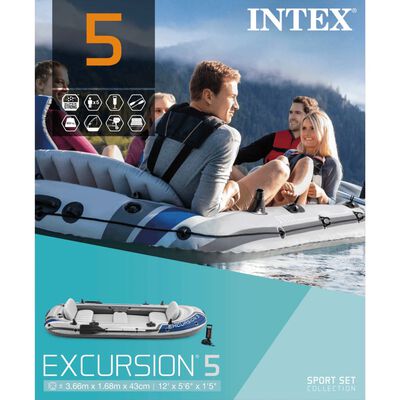 Intex Excursion 5 komplektas, pripučiama valtis su irklais ir pompa