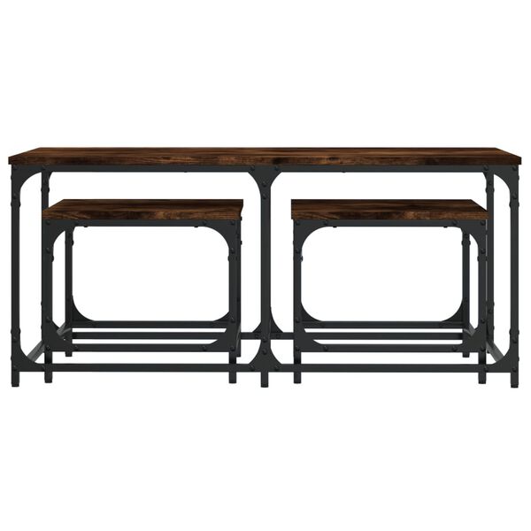 vidaXL Sustumiami kavos staliukai, 3vnt., dūminio ąžuolo, mediena