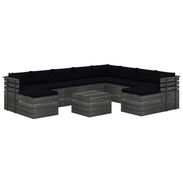 vidaXL Sodo komplektas i&scaron; palečių su pagalvėlėmis, 11 dalių, pu&scaron;is