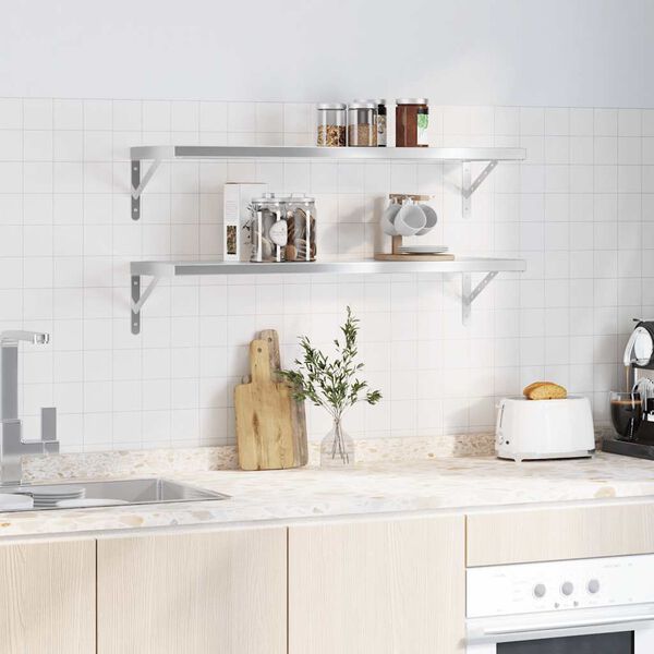 vidaXL Sieninės lentynos, 2vnt., sidabrinės, 100x30cm, plienas