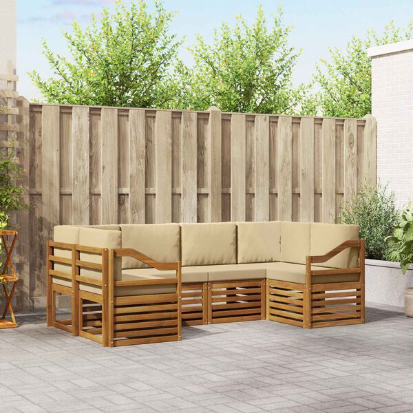 vidaXL Sekcijos sofų komplektas 6 pcs Natūrali Kietos akacijos mediena