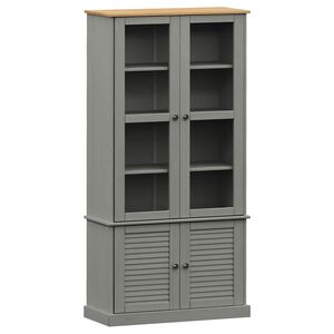 vidaXL Stiklinė eksponavimo spintelė VIGO, pilka, 85x35x170cm, pu&scaron;is