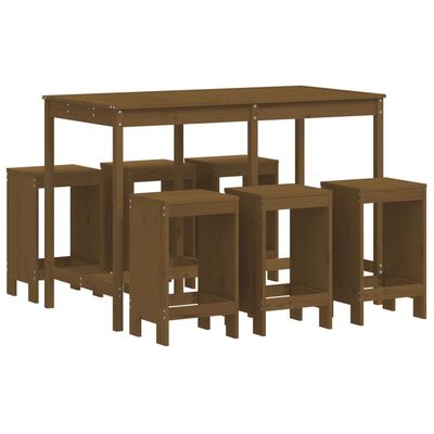 vidaXL Sodo baro baldų komplektas, 7 dalių, medaus rudas, pušis