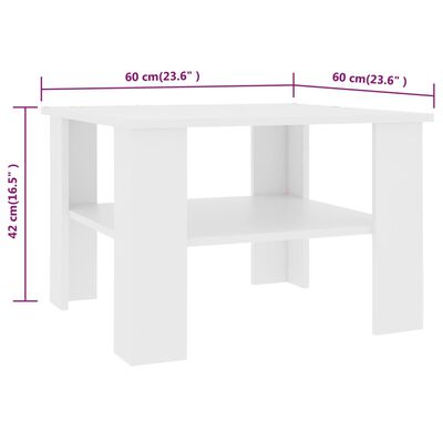 vidaXL Kavos staliukas, baltos spalvos, 60x60x42cm, apdirbta mediena
