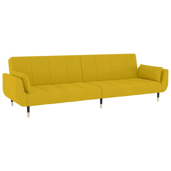 vidaXL Dvivietė sofa-lova su dvejomis pagalvėmis, geltona, aksomas