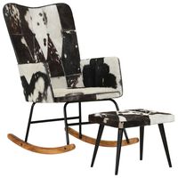 vidaXL Supama kėdė su pakoja, juodos spalvos, tikra oda