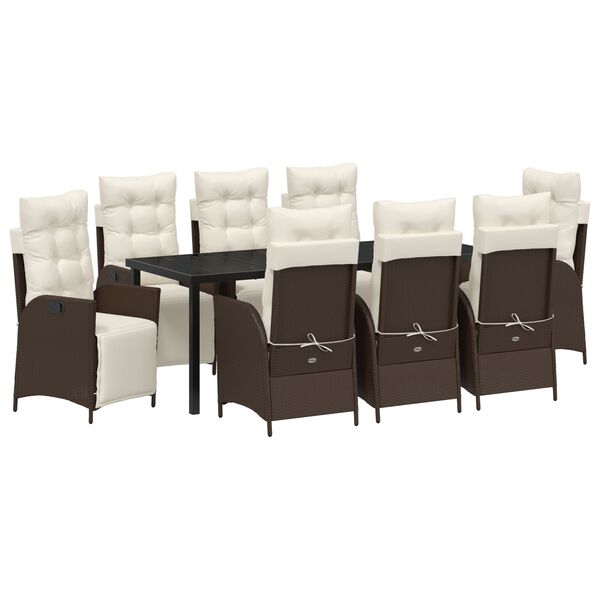 vidaXL Sodo valgomojo komplektas su pagalve 9 pcs Ruda poliratanas