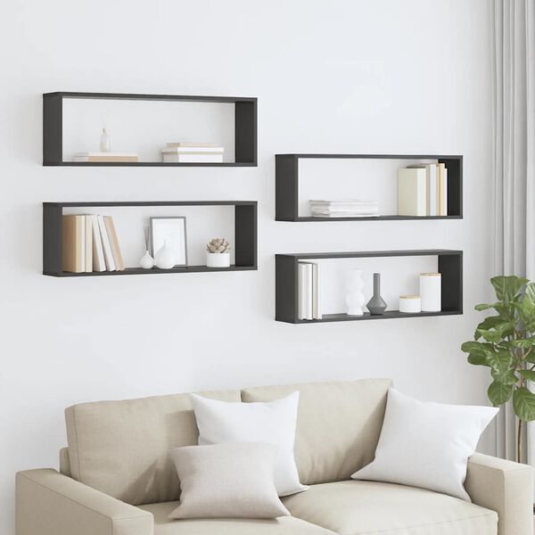 vidaXL Sieninės lentynos, 4vnt., pilkos, 80x15x26,5cm, MDP