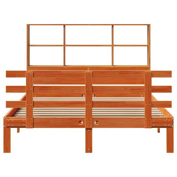 vidaXL Lova su knygų spinta be čiužinio, ruda, 150x200cm, pu&scaron;is